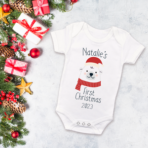 Baby Polar Bear's First Christmas Personalized Holiday Onesie