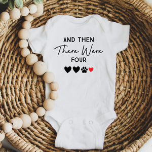 And Then There Were Four Personalized to your family Baby Announcement Onesie