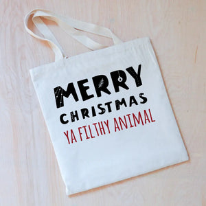 Merry Christmas (Ya Filthy Animal) Tote at Hi Little One