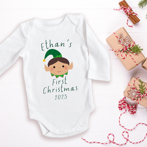 Baby Elf's First Christmas Personalized Holiday Onesie