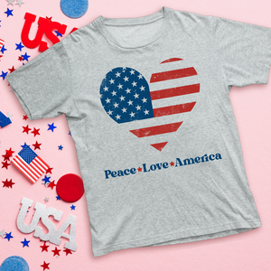 Personalized Peace Love America Patriotic Heart T-Shirt