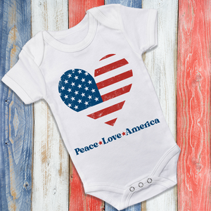 Personalized Peace Love America Patriotic Heart Baby Onesie