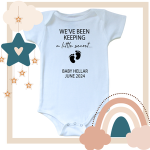 We've Been Keeping a Little Secret Baby Announcement Onesie with Personalized Last Name and Due Date