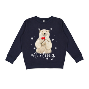 Personalized Kids' Fuzzy Polar Bear Crewneck Sweatshirt