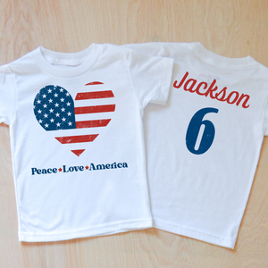 Personalized Peace Love America Patriotic Heart T-Shirt