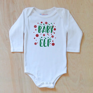 Baby Elf Holiday Onesie - 0-3M / Short Sleeves / White -
