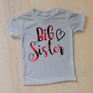 Big Sister Heart T-Shirt - 2T / Grey / Short Sleeve -