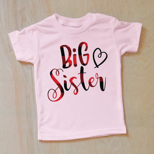 Big Sister Heart T-Shirt - 2T / Light Pink / Short Sleeve -