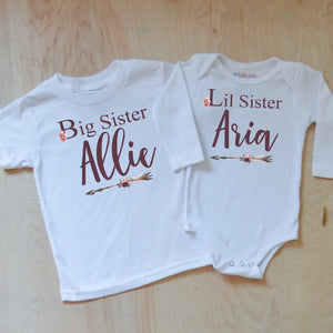 Boho Big Sis/Little Sis Personalized Sibling Set -
