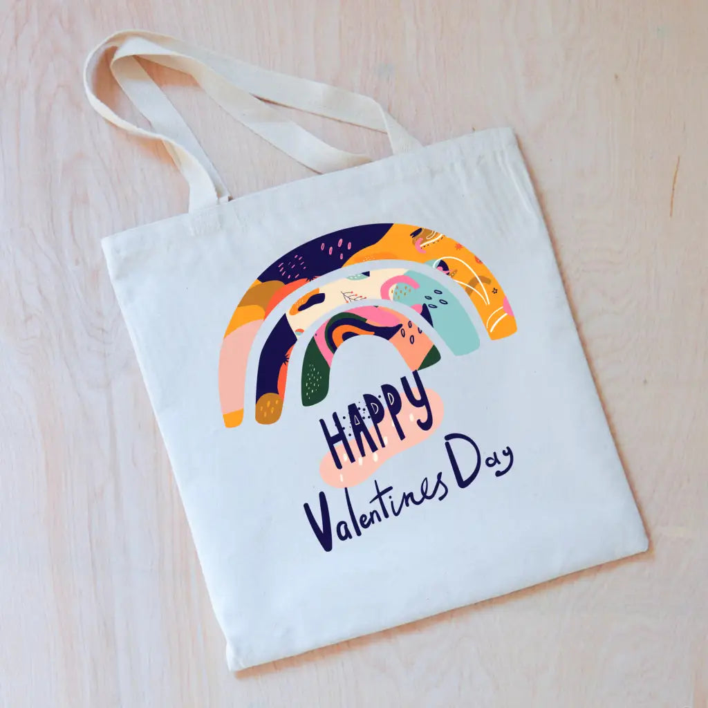 Colorful Rainbow Happy Valentines Day Tote - Natural - Tote