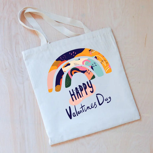 Colorful Rainbow Happy Valentines Day Tote - Natural - Tote