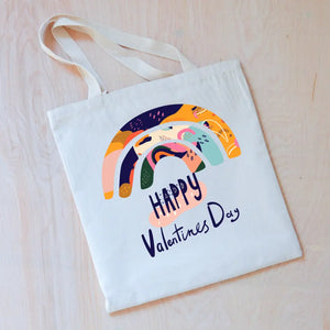 Colorful Rainbow Happy Valentines Day Tote - Natural - Tote