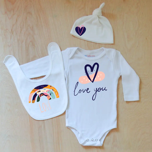 Colorful Rainbows and Hearts Valentines Day 3 Piece Gift Set