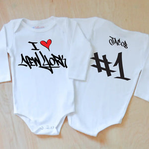 I love New York Graffiti Personalized Onesie - 0-3M / Long