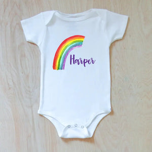 Rainbow Baby Announcement Personalized Onesie at Hi Little One